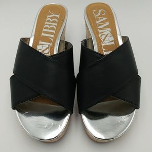 SAM & LIBBY Women's Black Faux Leather Wedge